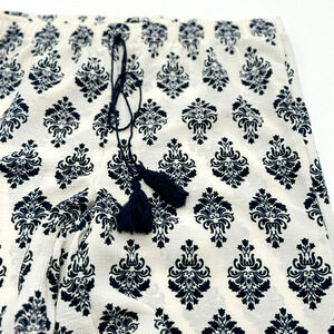 PORTOCRUZ Large Swim Cover Up Pants Beach Boho Wide Leg Slits Tassels Blue White